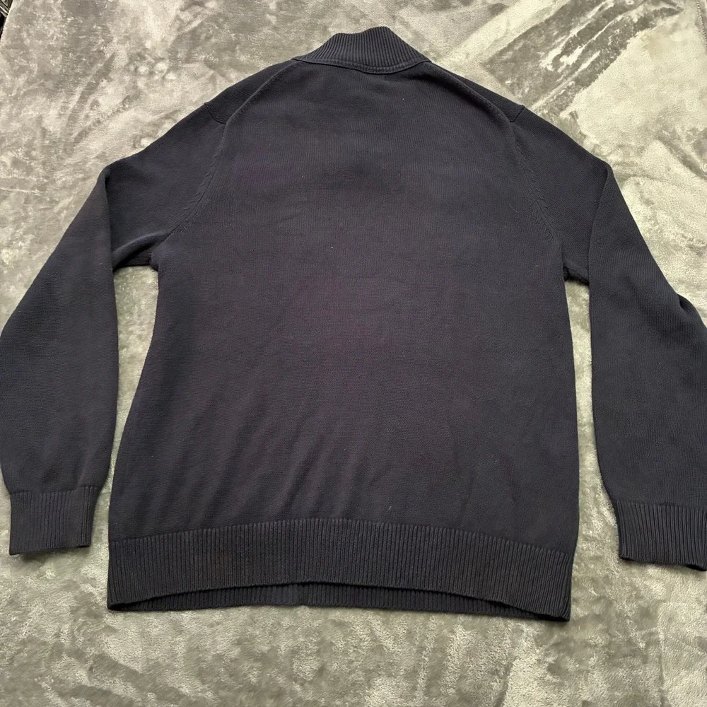 Banana Republic Mens Large Navy Blue Sweater Knit Polo Shirt Long Sleeve Pockets